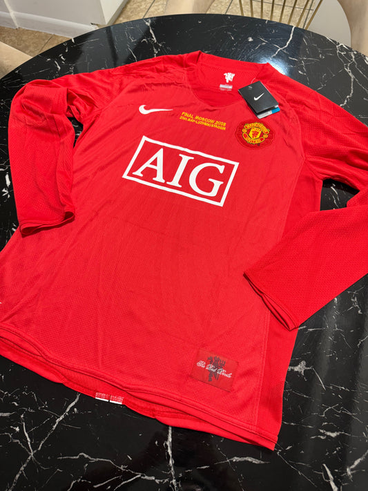 Manchester United 2007/08 Local Manga Larga - Camiseta Retro