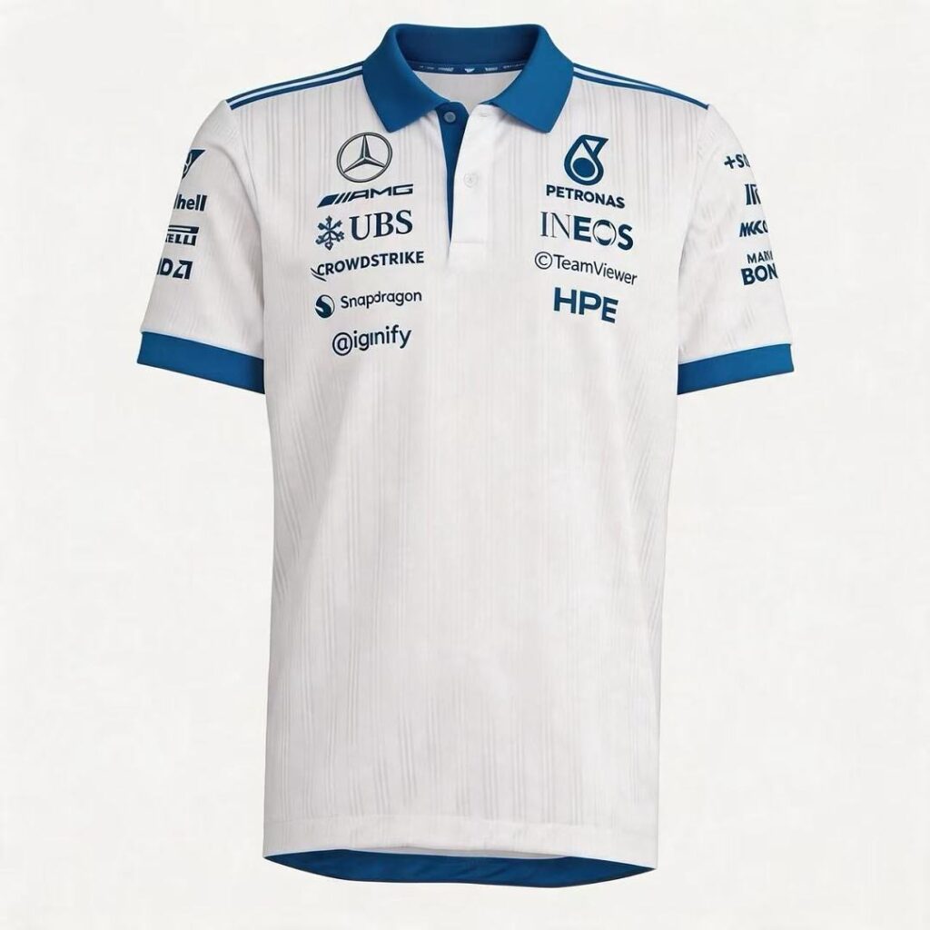 🟡 Mercedes 2026 – Polo F1 Blanco, Modelo 2